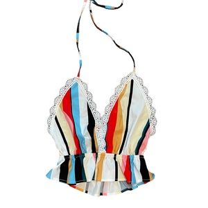 Rainbow Halter Open Back Crop Top